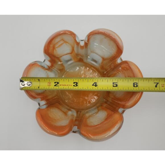 VTG MCM Mexican Handblown Glass Amber White Petal Bowl Flower Shape Trinket Dish - Picture 8 of 11